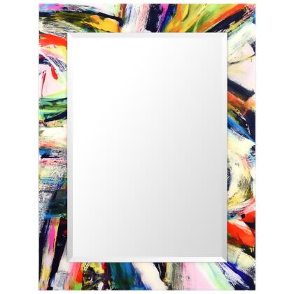 'Rock Star'Rectangular Beveled Mirror on Free Floating Printed Tempered Art Glass 