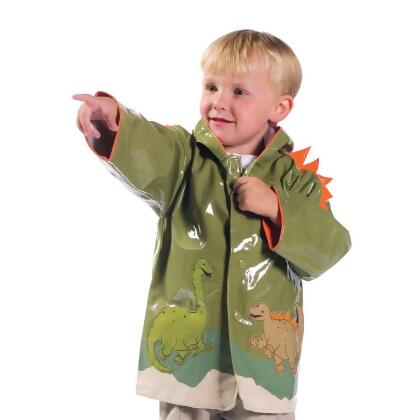 PCOAT-DINO2T 100 Percent PU with Comfy Polyester Linning Green Dinosaur PU Raincoat - Size 2T