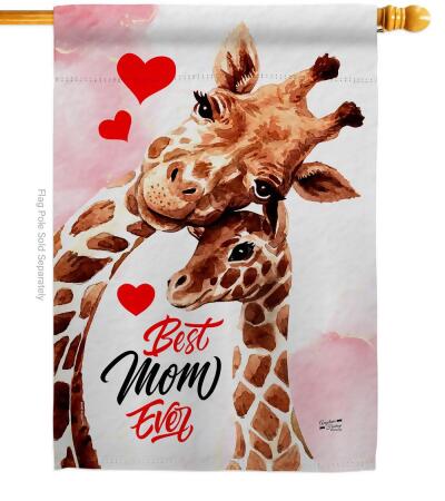 Mommy Giraffe Family Mother Day Double-Sided Decorative Vertical House Flags - 28 x 40 in. 