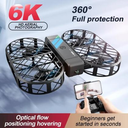 UNO1RC NM59967 Folding Mini Drone for Kids 6K Camera Aerial RC Plane Starter Pupil Toy Flyer Grid Protection Pocket UFO UAV 
