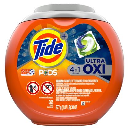 Tide Ultra Oxi Original Scent Laundry Detergent Pod, Pack of 32 - Pack of 4 