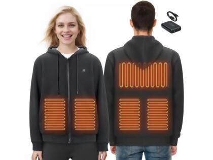 Vevor JRWYLLSHSDDC6DW4GV9 Heated Hoodie Sweatshirt - Zip Up with Battery for Men & Women, Black - Extra Large