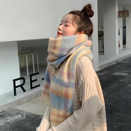 厚厚彩色格子格紋圍巾 日系學院風雙面仿羊絨圍巾 ♥ 秋冬保暖防寒大披肩圍脖(2色) X RUNWAY FASHION ICON 