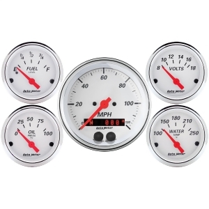 Autometer 1350 Arctic White 5 Gauge Set Fuel/Oil/Speedo/Volt/Water - All