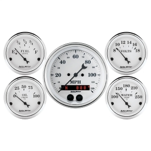 Autometer 1650 Old Tyme White 5 Gauge Set Fuel/Oil/Speedo/Volt/Water - All