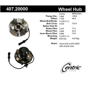 Centric 407.20000E Front Wheel Bearing And Hub Assembly - All