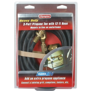 Camco 59103 Propane Brass Tee With 3 Port And 12' Hose - All