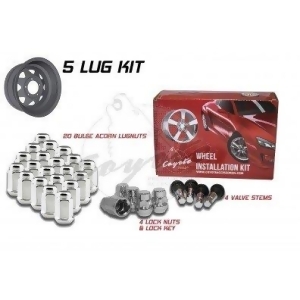 Coyote Premium Wheel Accessories Install Kit Chrome- Bulge Acorn 19mm 3/4 Hex 1.38 5 Lug Kit 1/2 In Thread - All
