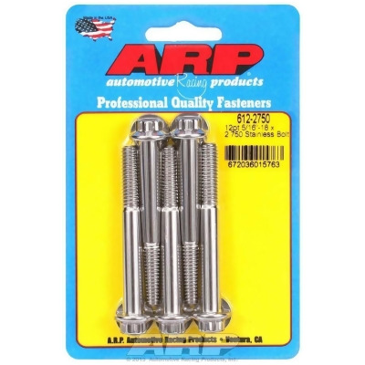 Set of 5 ARP 612-2750 Stainless Steel 5/16-18 RH Thread 2.750 UHL 12-Point Bolt with 3/8 Socket and Washer,