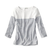 Three-quarter-sleeved Cotton Slub Striped Tee, Navy, Small Three-quarter-sleeved Cotton Slub Striped Tee, Navy, Small