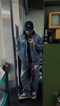 PINSKTBS 23AW Denim Jacket 刷破 水洗潑墨 牛仔套裝（外套+長褲） 