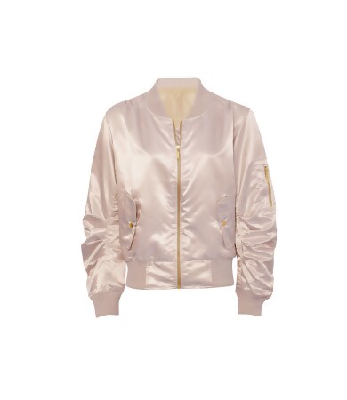 Rose gold satin bomber clearance jacket