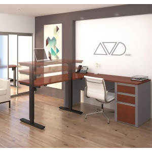 Bestar Connexion L-desk Including Electric Height Adjustable Table In Bordeaux - All