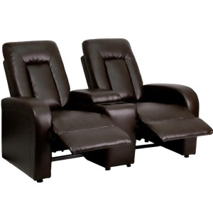 Flash Furniture Brown Leather 2-Seat Home Theater Recliner w/ Storage Console - All