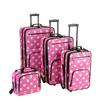 Rockland Pink Dot 4 Piece Luggage Set 