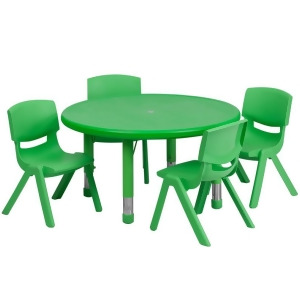 Flash Furniture 33 Inch Round Adjustable Green Plastic Activity Table Set w/ 4 S - All