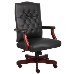 Boss Chairs Boss Classic Black Caressoft Chair w/ Mahogany Finish - All