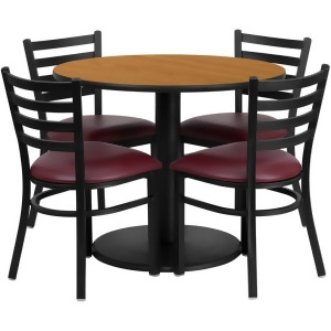 Flash Furniture 36 Inch Round Natural Laminate Table Set w/ 4 Ladder Back Metal - All