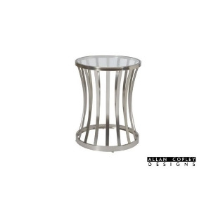 Allan Copley Alex Round End Table with Glass Top on Satin Nickel Plated Base - All