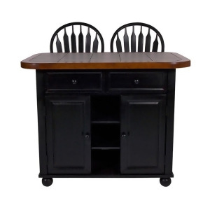 Sunset Trading Antique Black Kitchen Island with Two Swivel Stools - All
