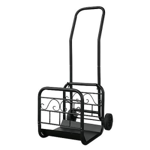 Uniflame W-1058 Large Black Wrought Iron Log Rack with Wheel And Removable Cart - All