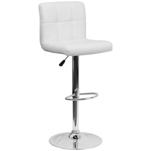 Flash Furniture Contemporary White Quilted Vinyl Adjustable Height Bar Stool w/ - All