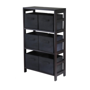 Winsome Wood Capri 3-Section M Storage Shelf w/ 6 Foldable Black Fabric Baskets - All
