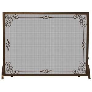 Uniflame S-1615 Single Panel Bronze Finish Screen with Decorative Scroll - All