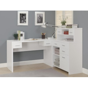 Monarch Specialties 7028 Hollow-Core L Shaped Home Office Desk in White - All