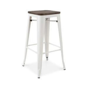 Design Lab Dreux Stackable Glossy White Elm Wood Seat Steel Barstool Set of 4 - All