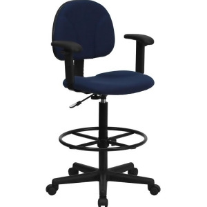 Flash Furniture Navy Blue Patterned Fabric Ergonomic Drafting Stool w/ Arms Bt - All