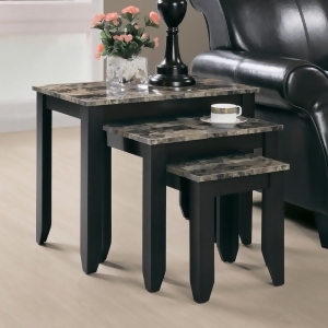 Monarch Specialties 7982N 3 Pice Marble Top Nesting Table Set in Cappuccino - All