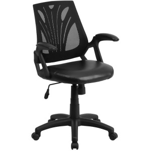 Flash Furniture Mid-Back Black Mesh Chair With Leather Seat - All