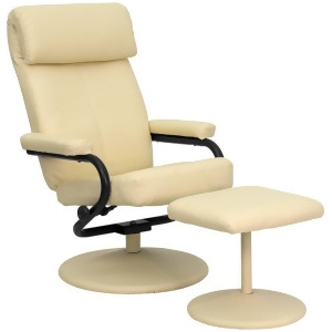 Flash Furniture Contemporary Cream Leather Recliner Ottoman w/ Leather Wrapped - All