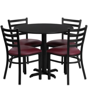 Flash Furniture 36 Inch Round Black Laminate Table Set w/ 4 Ladder Back Metal Ch - All