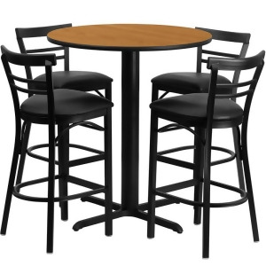 Flash Furniture 24 Inch Round Natural Laminate Table Set w/ 4 Ladder Back Metal - All