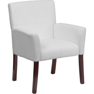 Flash Furniture White Leather Executive Side Chair or Reception Chair w/ Mahogan - All