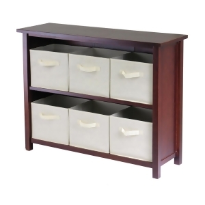 Winsome Wood Verona 2-Section W Storage Shelf w/ 6 Foldable Beige Fabric Baskets - All