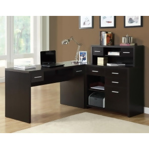Monarch Specialties 7018 L-Shaped Home Office Desk in Cappuccino Hollow-Core - All