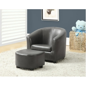 Monarch Specialties Charcoal Grey Leather-Look Juvenile Chair And Ottoman Two Pi - All