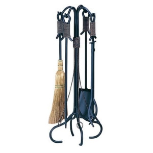 Uniflame F-1299 5 Piece Black Wrought Iron Fireset with Copper Rope - All