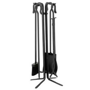 Uniflame T18070bk 5 Piece Black Wrought Iton Fireset with Crook Handles - All