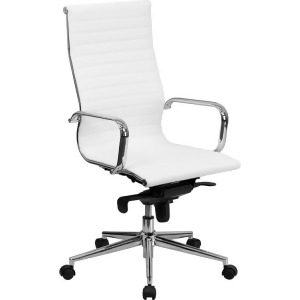 Flash Furniture High Back White Ribbed Upholstered Leather Executive Office Chai - All