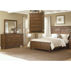 Liberty Furniture Hearthstone Panel Bed Dresser Mirror Chest in Rustic Oak - All