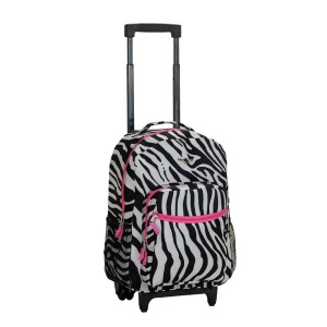 Rockland Pink Zebra 17 Rolling Backpack - All