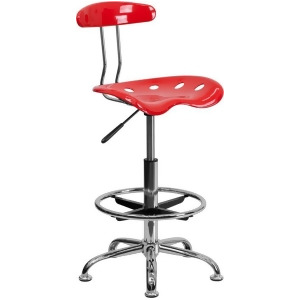 Flash Furniture Vibrant Cherry Tomato Chrome Drafting Stool w/ Tractor Seat - All