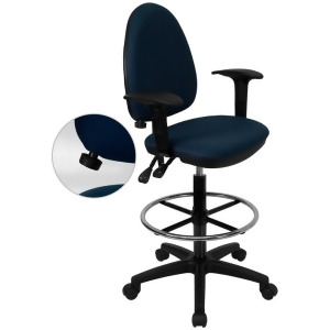 Flash Furniture Mid-Back Navy Blue Fabric Multi-Functional Drafting Stool w/ Arm - All