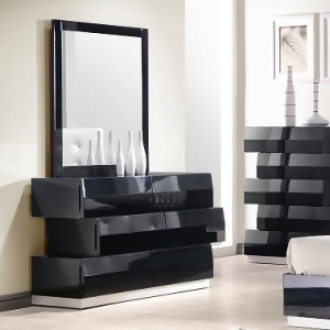J M Furniture Milan Dresser Mirror in Black Lacquer - All