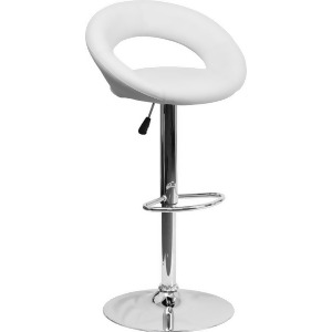 Flash Furniture Contemporary White Vinyl Rounded Back Adjustable Height Bar Stoo - All
