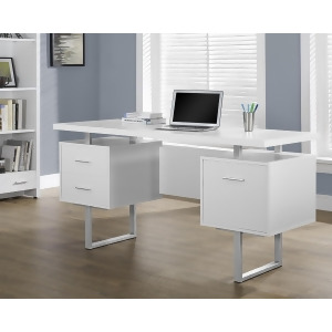 Monarch Specialties White Hollow-Core Silver Metal Office Desk I 7081 - All
